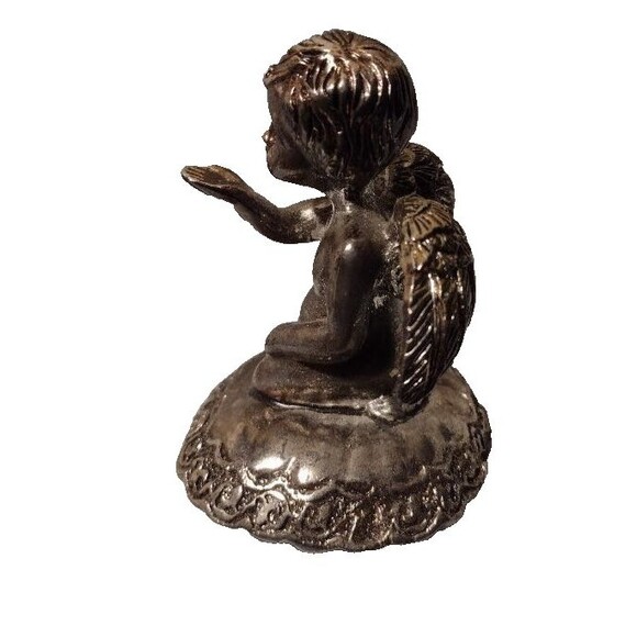 Vintage Silver Plated 3" Angel  Figurine Cherub Ring Holder Kneeling on Pillow - Picture 2 of 5